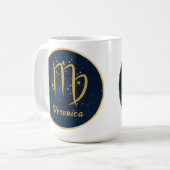 Virgo het meisjessymbool goud gepersonaliseerd koffiemok (Voorkant links)