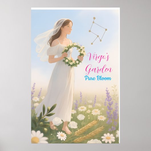 Virgo Horoscoop Geïnspireerd Bloemen Zodiac Ontwer Poster (Voorkant)