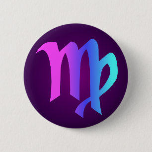 Virgo Horoscope Sign Pink Blue Aqua Paars Ronde Button 5,7 Cm