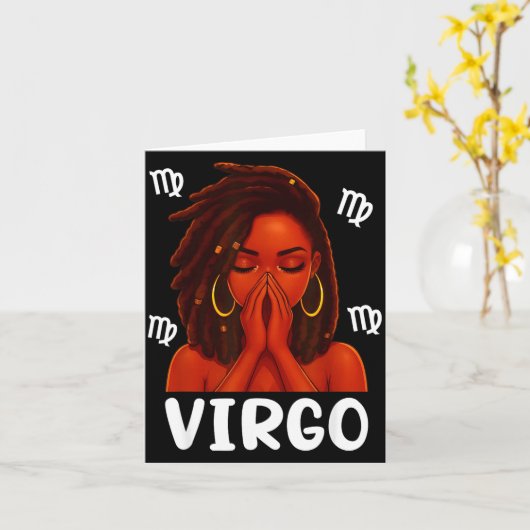 Virgo Loc'd Black Woman Pray Christian Zodiac Birt Kaart (Gele Bloem)