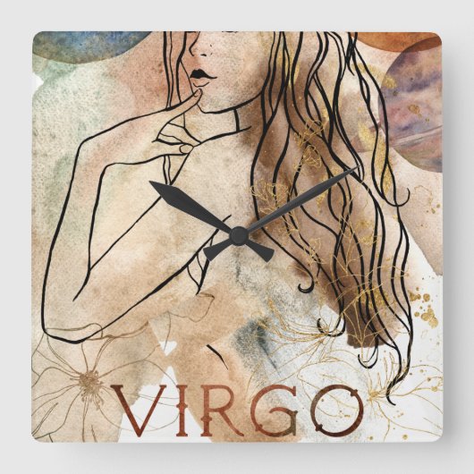 Virgo Maiden Earth teken astrologisch symbool goud Vierkante Klok (Voorkant)