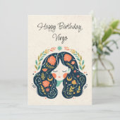 Virgo Maiden Zodiac Floral Verjaardag Flat Kaart (Staand voorkant)