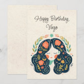 Virgo Maiden Zodiac Floral Verjaardag Flat Kaart (Voorkant / Achterkant)
