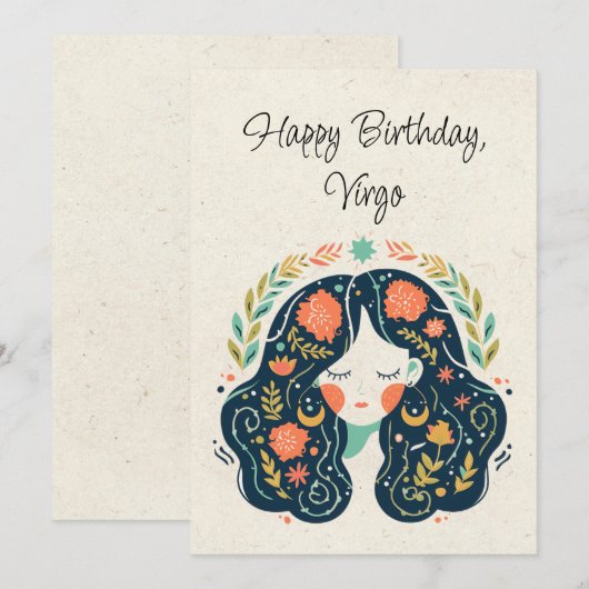 Virgo Maiden Zodiac Floral Verjaardag Flat Kaart (Voorkant / Achterkant)