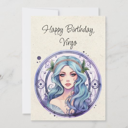 Virgo Maiden Zodiac Waterverf Verjaardag Flat Kaar (Voorkant)