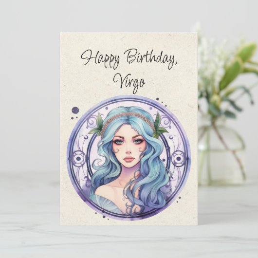 Virgo Maiden Zodiac Waterverf Verjaardag Flat Kaar (Staand voorkant)