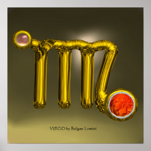 VIRGO/ORANGE,GRIJZE AGAT GOUDE STERRENBEELD Sieraa Poster
