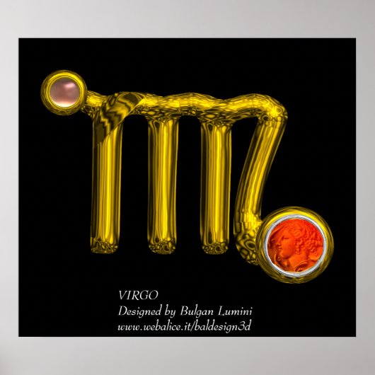 VIRGO/ORANJE AGATE, GOLD ZODIAC SIGN JEWEL, zwart Poster (Voorkant)