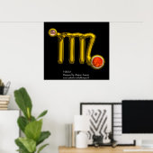 VIRGO/ORANJE AGATE, GOLD ZODIAC SIGN JEWEL, zwart Poster (Thuiskantoor)