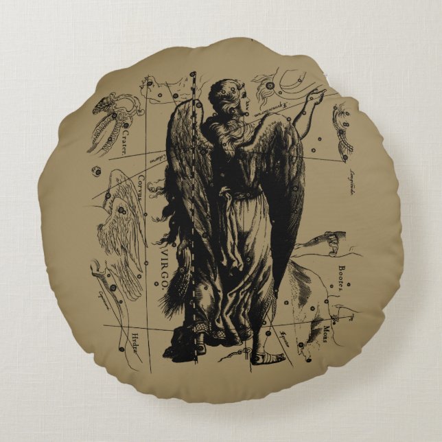 Virgo Sign Constellation Hevelius 1690 Rond Kussen (Achterkant)