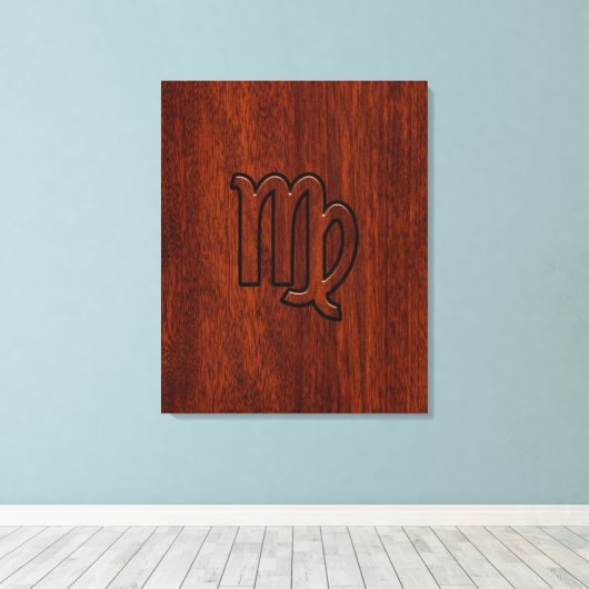 Virgo Sign in Mahogany wood style Canvas Afdruk (Insitu (Houten vloer))