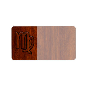 Virgo Sign in Mahogany wood style Etiket