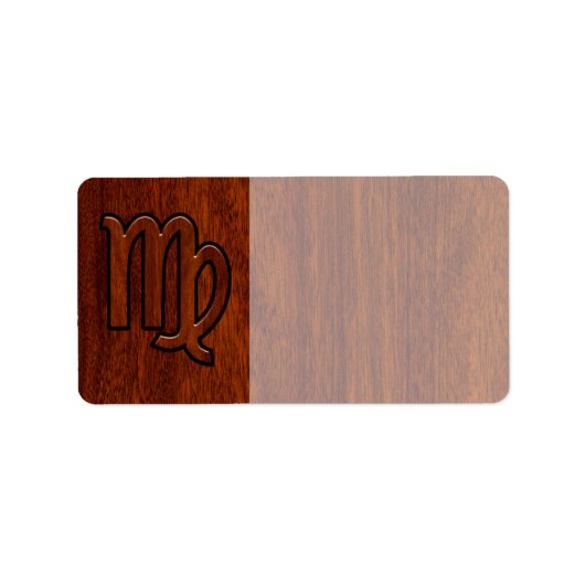 Virgo Sign in Mahogany wood style Etiket (Voorkant)