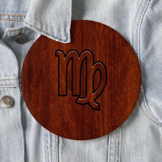 Virgo Sign in Mahogany wood style Ronde Button 6,0 Cm (In situ)