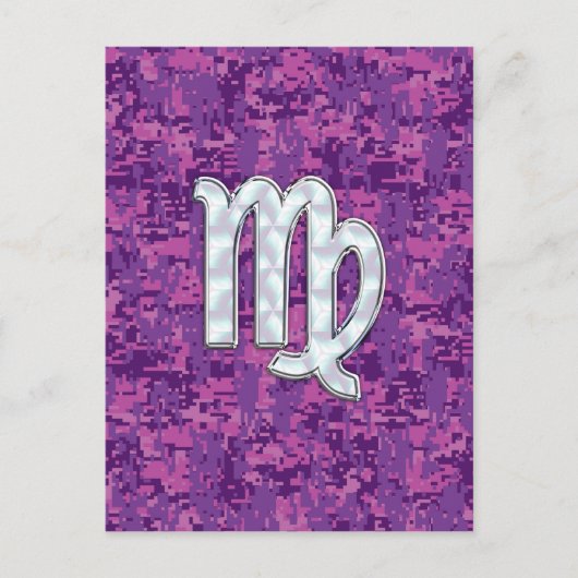 Virgo Sign on Pink Fuchsia Digital Camouflage Briefkaart (Voorkant)