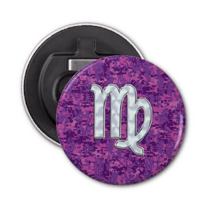 Virgo Sign on Pink Fuchsia Digital Camouflage Button Flesopener
