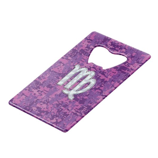 Virgo Sign on Pink Fuchsia Digital Camouflage Creditkaart Flessenopener (Voorkant Gekanteld)