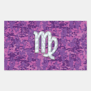 Virgo Sign on Pink Fuchsia Digital Camouflage Rechthoekige Sticker