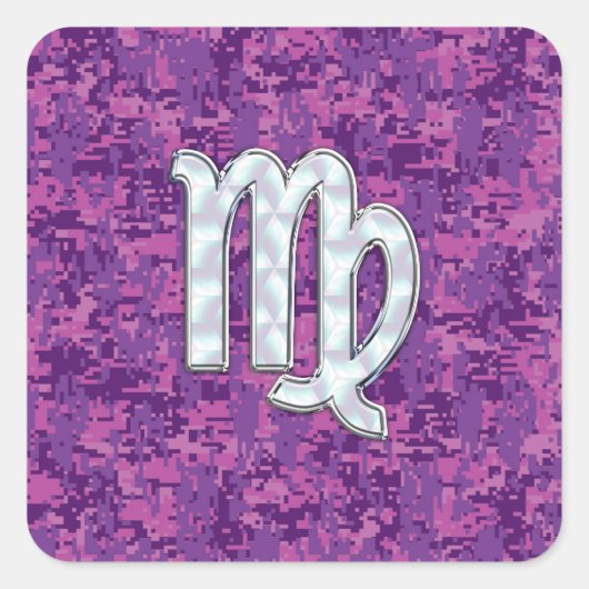Virgo Sign on Pink Fuchsia Digital Camouflage Vierkante Sticker (Voorkant)