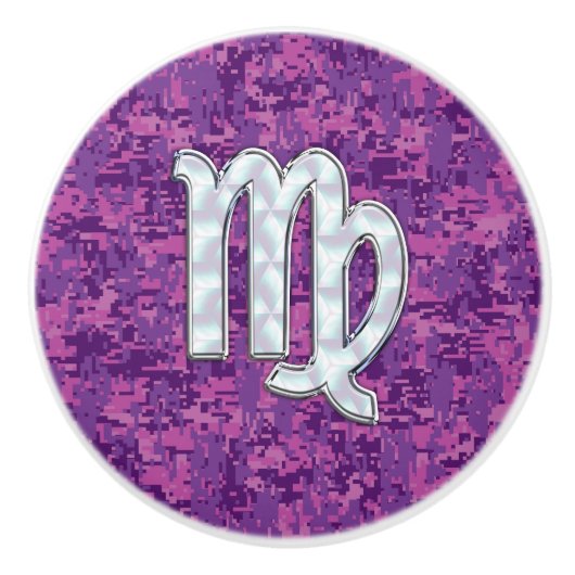 Virgo Sign Pink Fuchsia Digital Camouflage Style Keramische Knop (Voorkant)