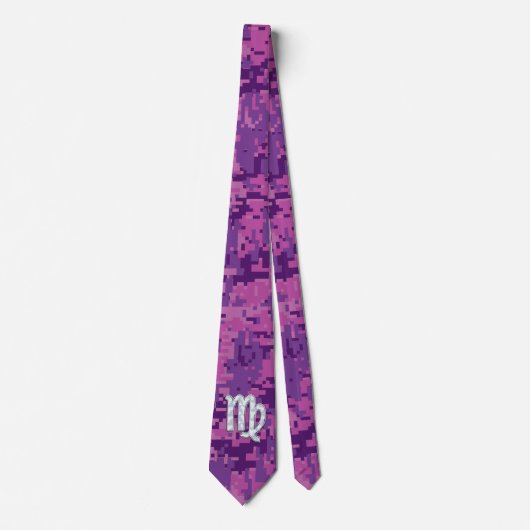 Virgo Sign Pink Fuchsia Digital Camouflage Style Stropdas (Voorkant)