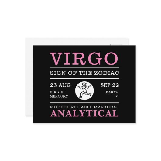 Virgo Sign. van de Zodiac, Astrologisch Briefkaart (Voorkant / Achterkant in situ)