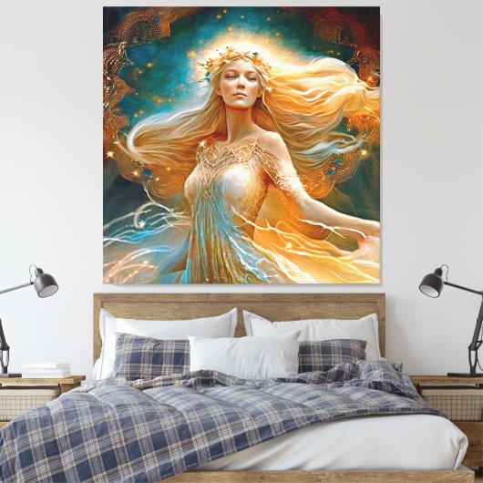 Virgo Star Sign Goddess, Celestial Being, Zodiac Canvas Afdruk (Insitu (Slaapkamer))