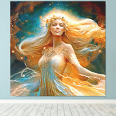 Virgo Star Sign Goddess, Celestial Being, Zodiac Canvas Afdruk (Insitu (Houten vloer))