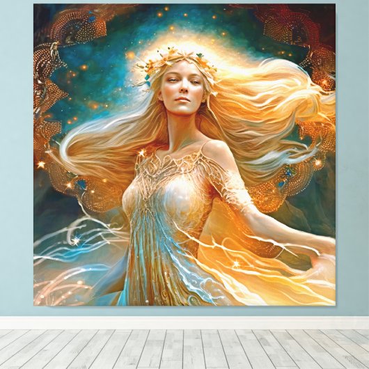 Virgo Star Sign Goddess, Celestial Being, Zodiac Canvas Afdruk (Insitu (Houten vloer))