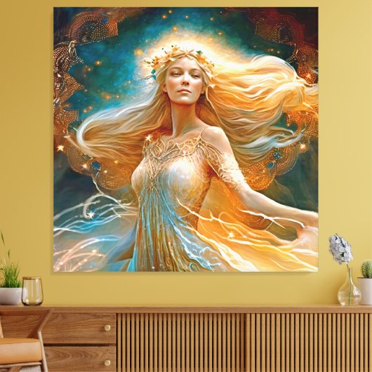 Virgo Star Sign Goddess, Celestial Being, Zodiac Canvas Afdruk (Insitu (Woonkamer))