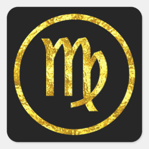 Virgo Sun Sign Black Cirkel Hammered Gold Kijk uit Vierkante Sticker