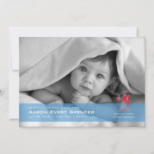 Virgo the Virgin Photo Birth Announcement Kaart (Voorkant)