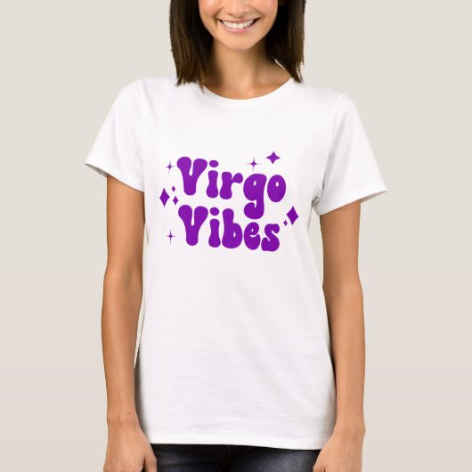 Virgo Vibes Zodiaal Astrology Paarse Stars T-shirt (Voorkant)
