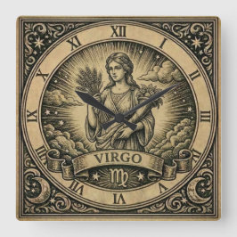 Virgo Vintage Zodiac Wall Clock Vierkante Klok