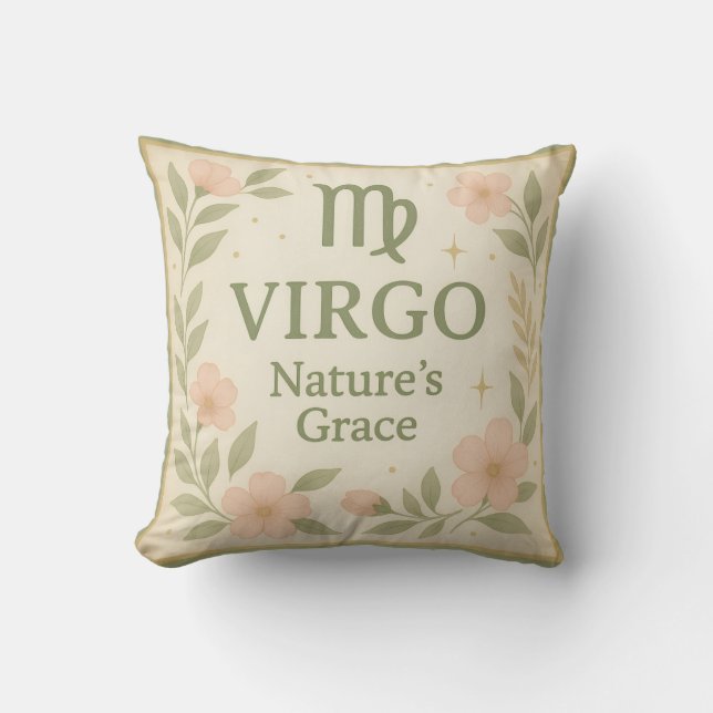 Virgo Watercolor Pillow – Soft Floral Zodiac Home  Kussen (Voorkant)