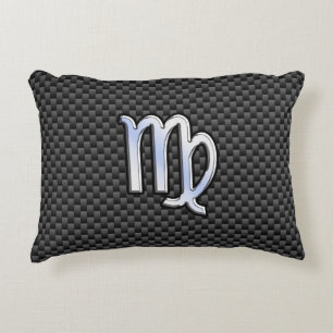 Virgo Zodiab Sign on Charcoal Carbon Fiber Print Accent Kussen