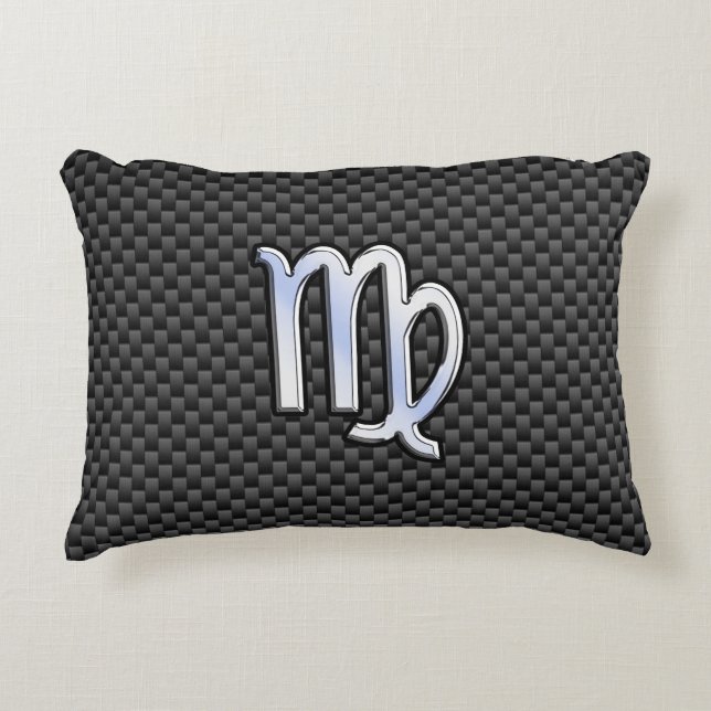 Virgo Zodiab Sign on Charcoal Carbon Fiber Print Accent Kussen (Voorkant)