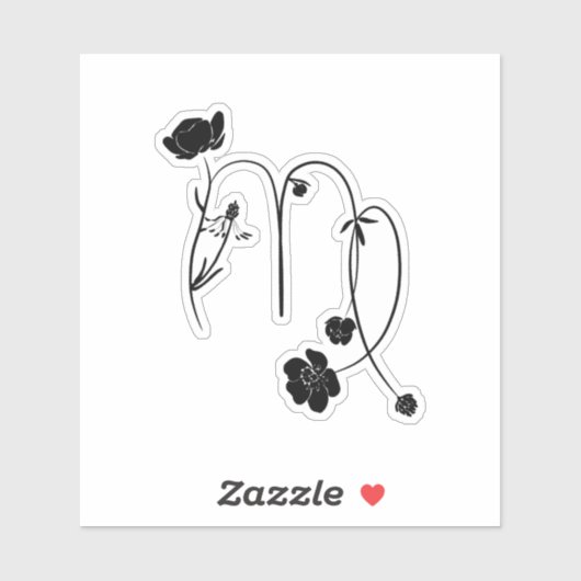 Virgo zodiabetische tekenbloem zwarte chic modern sticker (Vel)