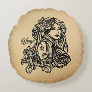 Virgo Zodiac Antiek look Rond Kussen