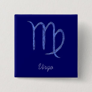 Virgo. Zodiac Astrological Sign. Blauw. Vierkante Button 5,1 Cm