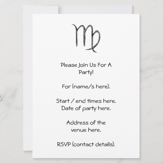 Virgo. Zodiac Astrology Sign. Zwart. Kaart (Voorkant)