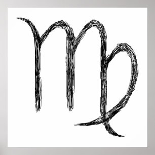 Virgo. Zodiac Astrology Sign. Zwart. Poster