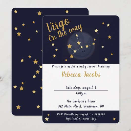 Virgo zodiac Baby shower Uitnodiging (Voorkant / Achterkant)