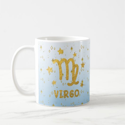 Virgo Zodiac Blauw en Goud Astrologie Mok (Links)