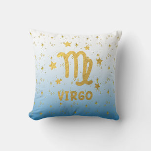 Virgo Zodiac Blauw en Goud Sierkussen