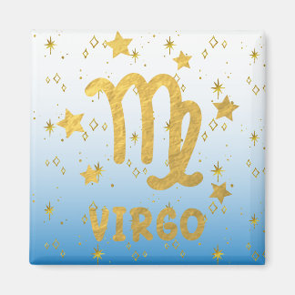 Virgo Zodiac Blue en Gold Magnet