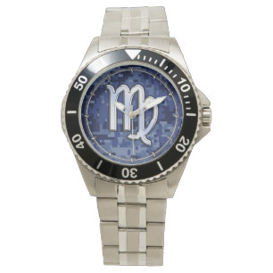 Virgo Zodiac-bordje op Navy Blue Digital Camo Deco Horloge