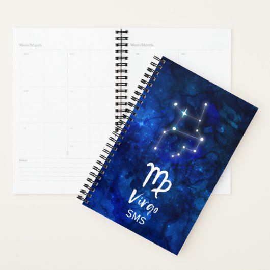 Virgo Zodiac Constellation Blue Galaxy Monogram Planner (Display)