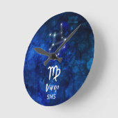 Virgo Zodiac Constellation Blue Galaxy Monogram Ronde Klok (Hoek)