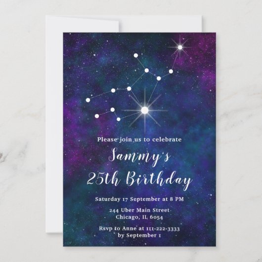 Virgo Zodiac Constellation Verjaardagsfeest Kaart (Voorkant)